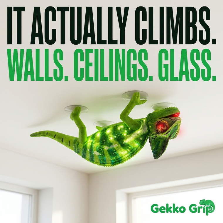 It actually climbs — walls, ceilings, glass